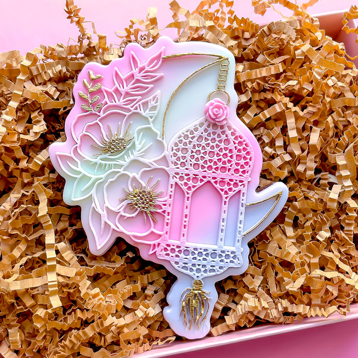 Crescent Floral Moon With Lantern