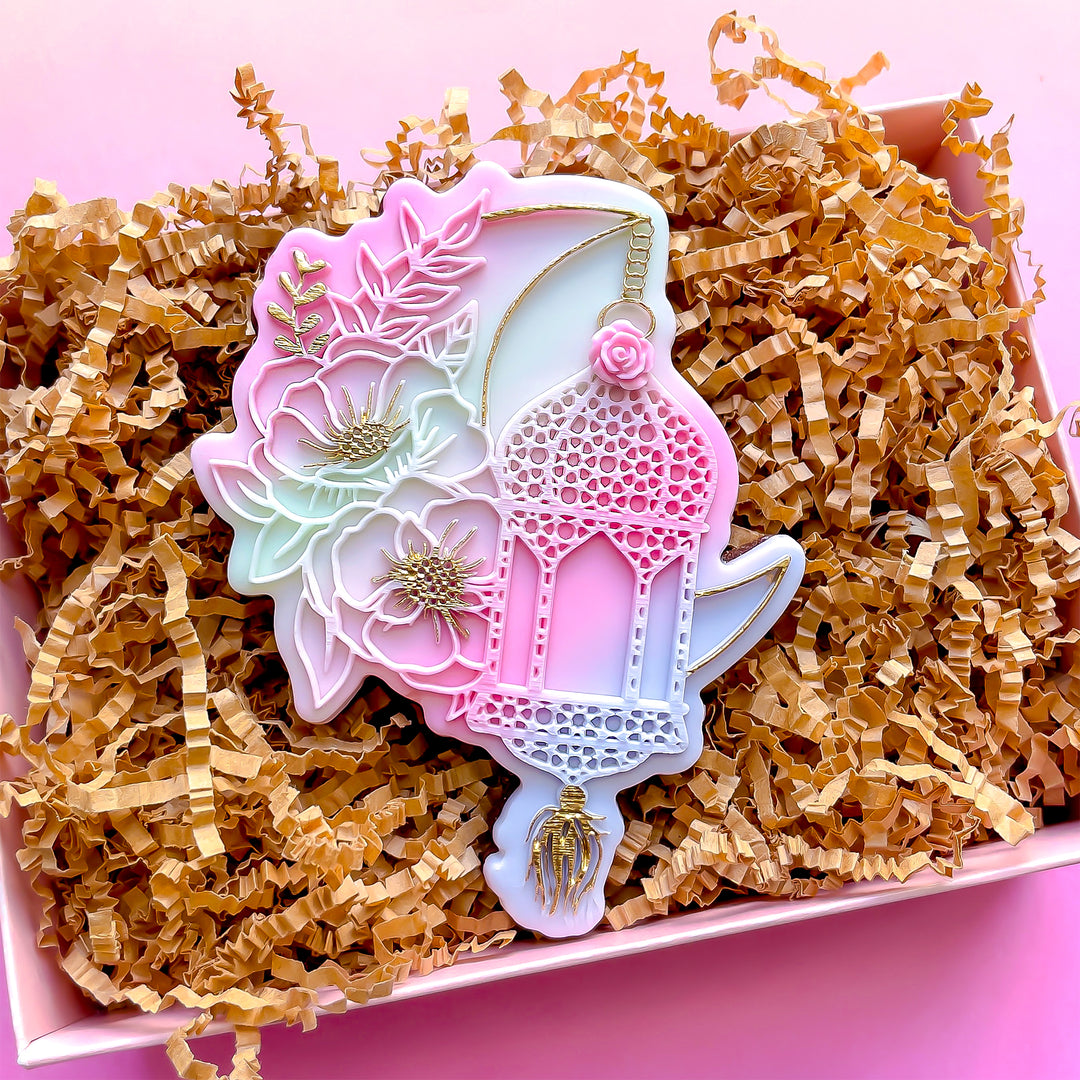 Crescent Floral Moon With Lantern