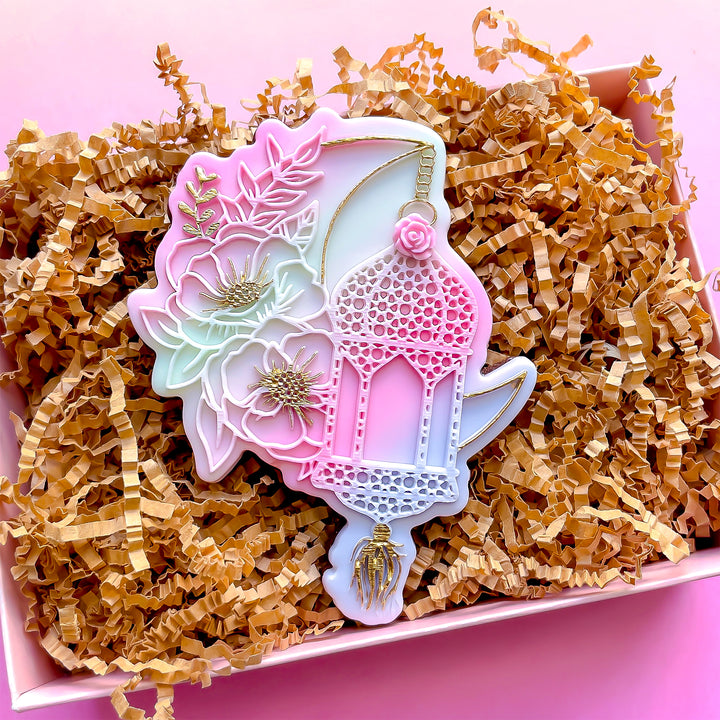 Crescent Floral Moon With Lantern