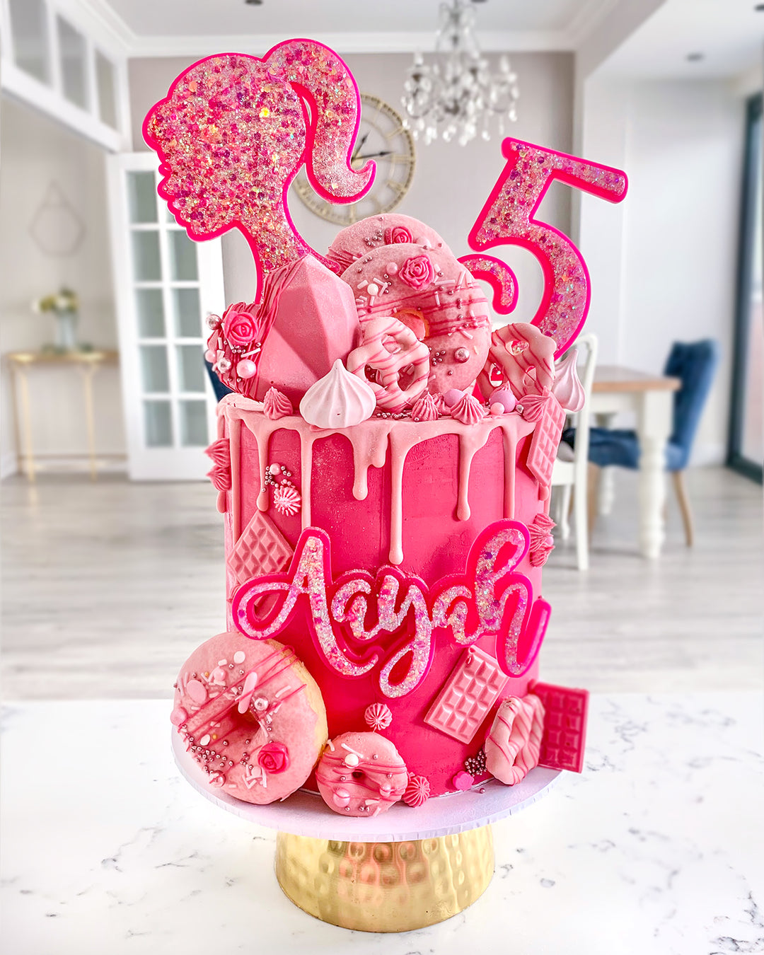 Barbie Inspired GLITTER Cake Topper Set FANCY SCRIPT STYLE